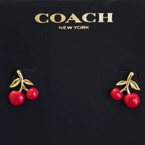 Coach Red Enamel Vintage Charms Cherry Stud Earrings